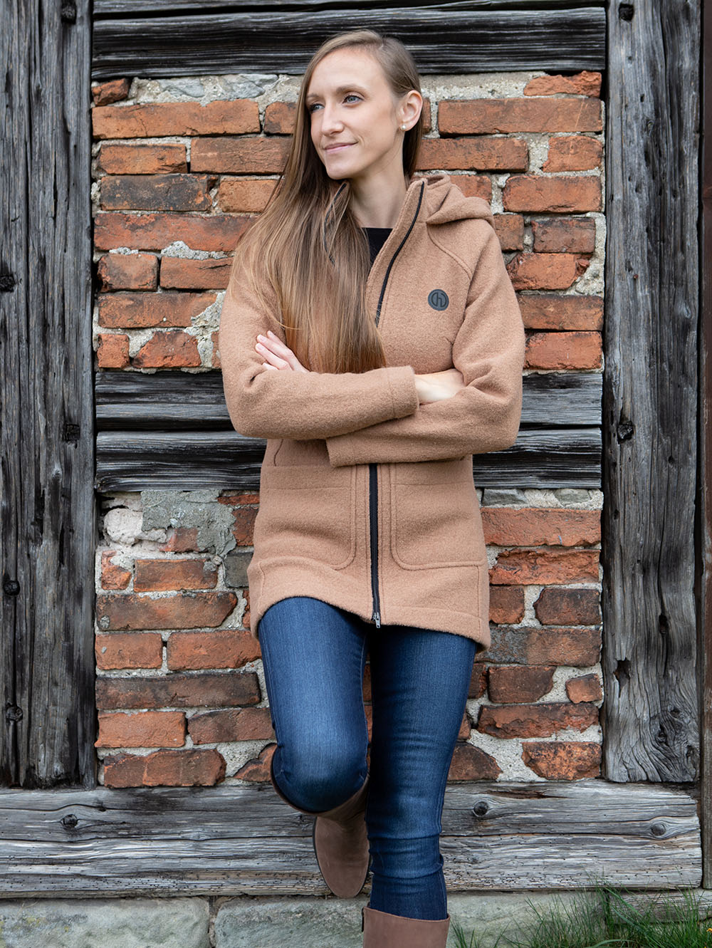 Damen Wollmantel Lara - Camel outdoor 3