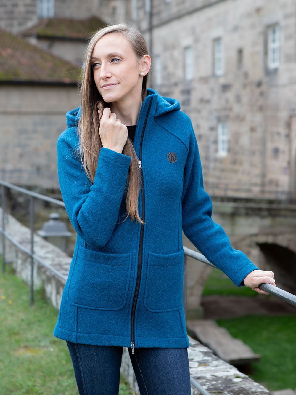 Damen Wollmantel Lara - Petrol outdoor 1