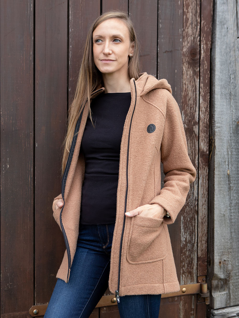 Damen Wollmantel Lara - Camel outdoor 2